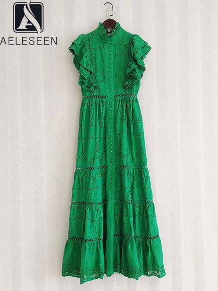 Vestidos casuales AELESEEN diseñador moda mujer vestido verde primavera verano mariposa manga ahueca hacia fuera volantes de un solo pecho negro blanco