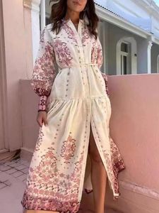 Robes décontractées aeleseen Runway Fashion Long Robe Femme Lantern Sleeve See-Through Bread-Breasted Tassel Vintage Party Vacation Femme