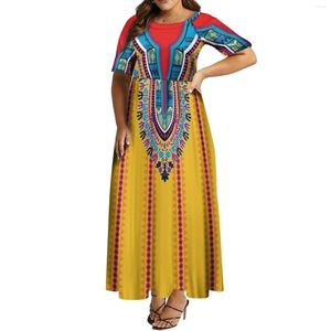 Robes décontractées Art africain robe pour femme col rond pommeau jupe motif personnalisé imprimé longue foire de la mode