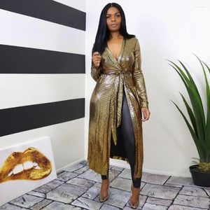 Casual jurken Afrikaanse Gorgerous Golden Sexy Party Dress Cardigan Style Dashiki Bazin Riche Vestidos voor Lady Fashion Long Sparkly Jurk