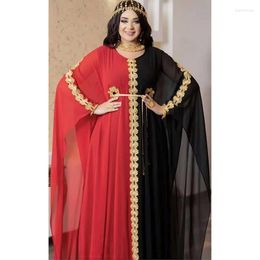 Robes décontractées femmes africaines Robe européenne et américaine en mousseline de soie couleur-blocage cravate rétro Robe ample grande taille 8637 #