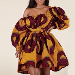 Vestidos casuales Mujeres africanas Sexy Fuera del hombro Mini vestido Dashiki Estampado tribal África Lady Robe Ropa Africaine Femme VestidosCasual