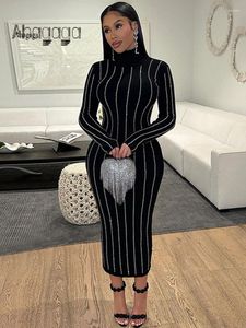 Casual jurken Ahagaga mode sexy vrouwen fix maxi coltrui normaal effen slank mager volledige mouw elegante vestidos gewaden