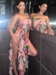 Robes décontractées Tempérament Ahagaga imprimé glas irrégulier tube sexy top top fashion high link robe