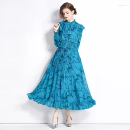 Robes décontractées Aimeili Femmes Spring Automne Elegant Blue Dress Shirt High Quality Long Cocktail Vintage Designer Vestidos A-Line