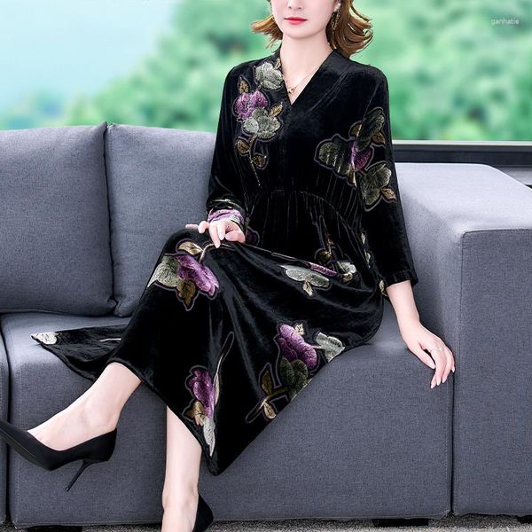 Vestidos casuales Aimeili Women Winter Elegant Velvet Dress Festa Femenina de diseño de alta calidad Vestidos Vintage Office plisado Rata Femme