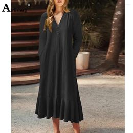 Robes décontractées Aimsnug Plus taille femme élégante mode maxi robe robe longue femme vestidos 2024 boho manches longues 4xl 5xl