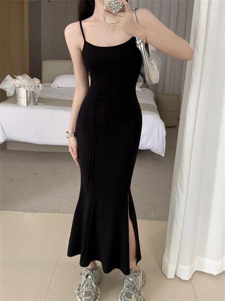 Vestidos casuales Alien Kitty Black Split Sexy Party Vestido largo Chic Summer Office Lady 2023 Prom Sólido Sirena Slim Elegante OL Slip Vestidos