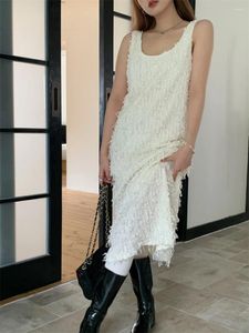 Casual jurken Alien Kitty Summer Women Holiday Straight Maxi Dress Tassel Chic Elegant 2024 Slim Fashion Office Lady Mouwess