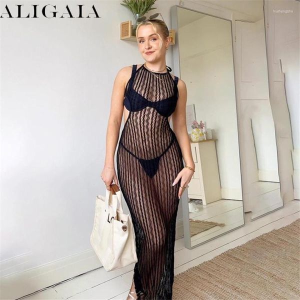 Vestidos informales Aligaia MESH SUMMER transparente Vestido para mujeres Sexy Skinny Skinny Maneveless 2023 Party Streewear