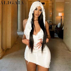 Robes décontractées Aligaia Summer Party Halloween Costume pour femmes Fashion White Hotted Sans manches Backless Sexe Sexy Slim Mini Robe
