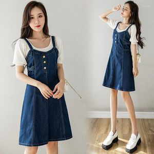 Casual jurken All-match denim Suspender jurk 2023 Spring preppy stijl korte vrouwen mouwloos uit schoudervestidos