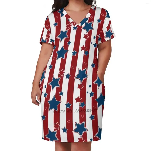 Robes décontractées toutes les étoiles.Patriotique.Conception.Robe de poche en vrac été sexy v couche imprimé à manches courtes écoliers enfants enfants