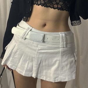 Casual jurken allneon pastel goth lage taille micro rokken y2k streetwear gyaru zakken patchwork a-line rok e-girl esthetiek outfits rits 221007