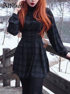 Casual jurken Altgoth Dark Gothic Elegante vrouwen Harajuku Vintage Y2K Emo Alt Plaid Corset Punk Mall Goth Aesthetic Fairye 230206