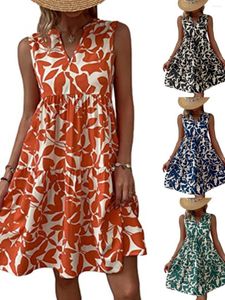 Robes décontractées Amazon Independent Station Vêtements pour femmes Style de mode Bohemian Bohemian Very V Neck plissé imprimé robe tendance