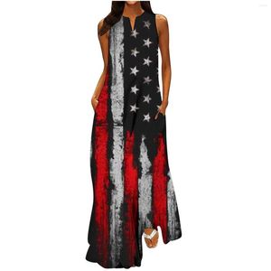 Robes décontractées drapeau américain robe femmes mode soirée Maxi longues sans manches Robes Usa Vestido Vintage robe d'été plage