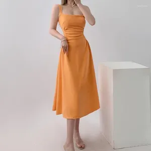 Casual jurken American Style Dress for Women Sexy Mouwss A-Line High Taille Tunic Elegant Solid Color Middi Tunicas Mujer Verano