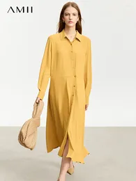 Robes décontractées Amii Chemise chinoise minimaliste pour femmes 2023 Automne UV-preuve A-ligne Col rabattu Lâche Solide Robes 12343136