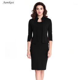 Robes décontractées Amikaer maintenant Collier élégant pour femmes Colorblock Illusion d'optique Patchwork Faux Twinset Travail Bureau Gaine Crayon Moulant