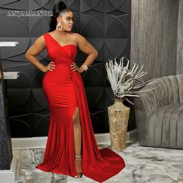 Casual jurken Anjamanor Red Party Avondjurken voor vrouw elegante sexy een schouder High Split Maxi Mermaid Dress African D42-EF55 T230210