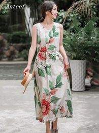 Casual Jurken Anteef Mouwloos Oversized Katoen Vintage Bloemen In Voor Vrouwen Losse Lange Zomerjurk Elegante Kleding 2024