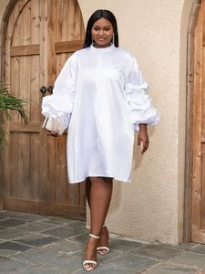 Robes décontractées AOMEI blanc robe ample 4XL femmes manches longues bouffantes col haut mode automne femme africaine élégante robes chic 2023