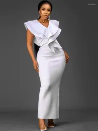 Robes décontractées aomei femmes blanches robe élégante V couche-cou patchwork slim longue longue fête sexy corpon femelle robes grande taille