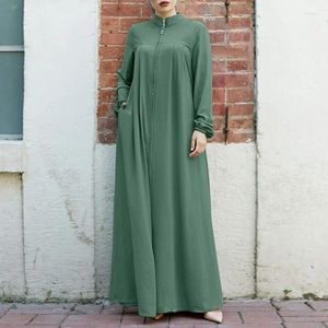 Robes décontractées de style arabe Collier debout Abayas pour femmes Tempérament Cardigan Hobe musulmane Spring Party With Pockets Vintage