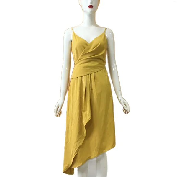 Robes décontractées Arrivée Bohemian Condole Belt Summer V Neck Vestidos Yellow Soue sans manches