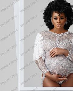 Robes décontractées Arrivée De Luxe Perles Diamant Tulle Robe Pour Les Femmes De Maternité Po Shoot Sexy Costume À Manches Longues Afrique Du Sud Pageant Robes