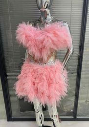 Robes décontractées Arrivée Couleur Rose Femmes Sexy 2 Pièces Robe De Bal Robe Volants Mignon Filles Fête D'anniversaire Célébrer En Gros