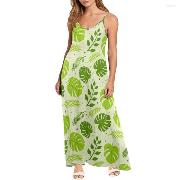 Vestidos casuales Llegada Mujer Tallas grandes Verano Sexy Liguero Largo Estampado de hojas polinesias Patrón de flores elegante