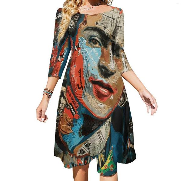 Robes Décontractées Art Dos Laçage Robe Dos Nu Femmes Kawaii Col Carré 6Xl Portrait Adstract Artiste Femmes Expressif Coloré
