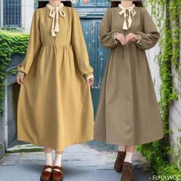 Casual jurken Art Mori meisjes lange jurk herfst winter basiskleding retro vintage Japanse stijl poppenhals schattig zoet lint strikje corduroy