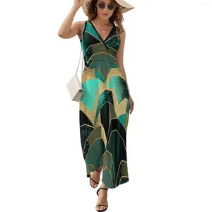 Robes décontractées Art Vintage Geometric Robe Summer Turquoise Scales Aesthetic Boho Beach Long Longs High Waid Prited Club Maxi