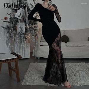 Robes décontractées asymétrique noir sexy dentelle robe fête élégante transparente mode longue femmes bal soirée tenues été