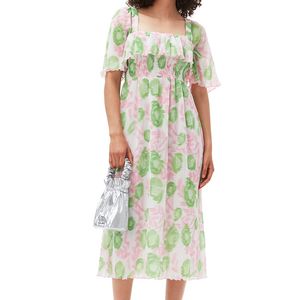 Robes décontractées Auth New Maje Floral Square Neck Women's Long Dress Summer Ruffle Edge Cover Up Dress