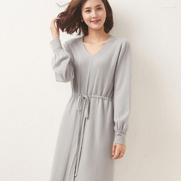 Robes décontractées Automne et hiver Femmes Long Cardigan Pure Cardigan Pull Pull Robe Tricot Plus Taille Pull Lâche Pull Cachemire Bottoming