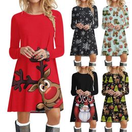 Casual jurken herfst en winter vrouwen causale kerstprintjurk printen met lange mouwen losse o-neck vestido navidad mujer