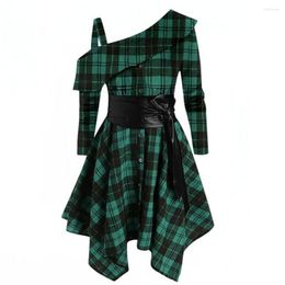 Robes décontractées Robe d'automne Great Plaid Imprimer Corset Chemise Irrégulière Hem Femmes