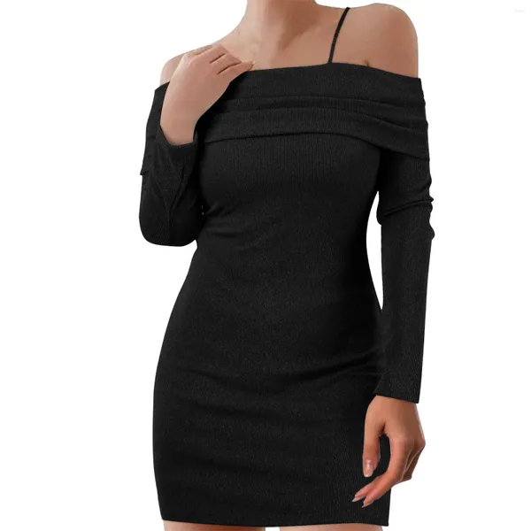 Vestidos casuales otoño elegante fuera del hombro suéter vestido invierno sexy bodycon punto jersey fiesta club damas slim fit robe femme