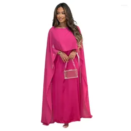 Robes décontractées automne mode solide mousseline de soie robe de soirée femmes musulmanes col rond taille haute grande balançoire longue élégante