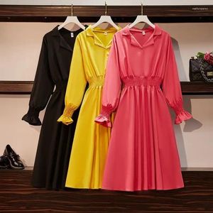 Casual jurken herfst Koreaanse stijl V-hals korte mouwen chiffon jurk vrouw vestido de mujer femme gewaad