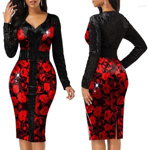 Casual jurken herfst sexy v nek slanke midi avond elegant voor vrouwen feestjurk 2023 tribal print werk bodycon