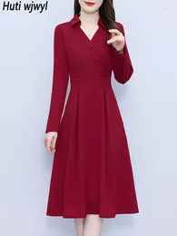 Casual jurken herfst winter elegant modekantoor dame v-neck jurk 2024 vintage zwart formeel prom midi vestido dames chic feestje