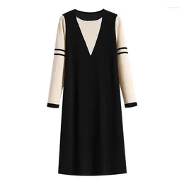 Casual jurken herfst winter elegant gebreide voor vrouwen 2024 vrouwelijk groot formaat 4xl een lijn slanke nek zwart feestvestidos gewaad