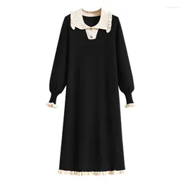 Casual jurken herfst winter elegant gebreide voor vrouwen 2024 vrouwelijk groot formaat 4xl een lijn slanke los zwart feestvestidos gewaad