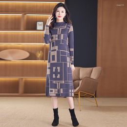 Robes décontractées Automne Hiver Luxe Élégant Soirée Robe de soirée 2023 Noir Imprimer Pull tricoté Femmes Coréen Bodycon Chic Pulls