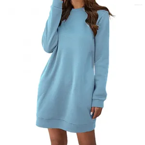 Robes décontractées automne pour femmes hiver sweatshirt robe cool cool o cou manche à manches longues mini